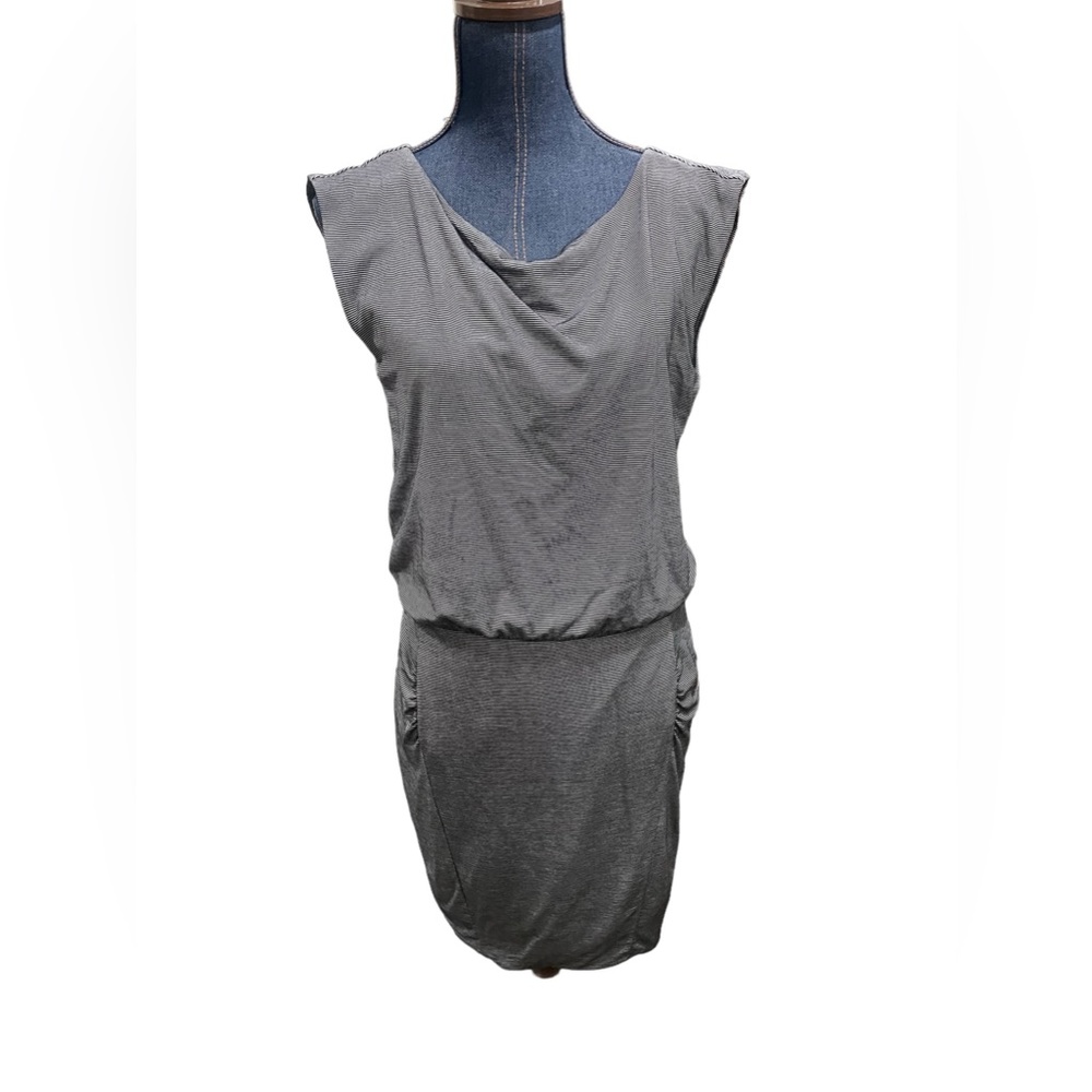 ATHLETA Dress - Gray, Westwood Micro-Striped, Ruched, Bodycon, Size MP